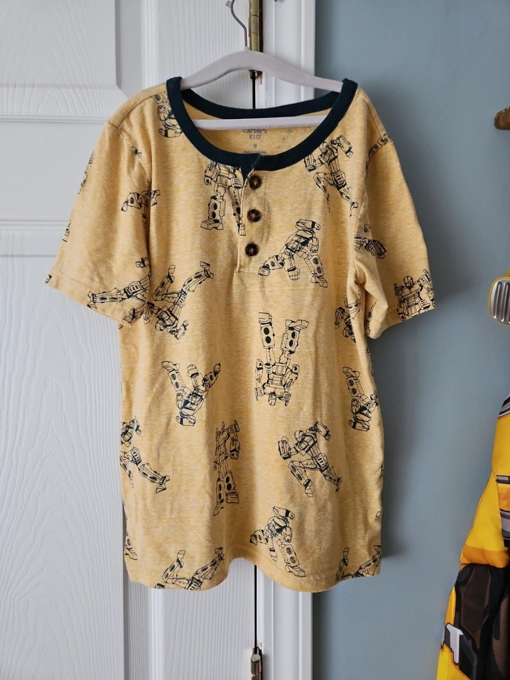Carter's Yellow Robot Henley Shirt with Navy Trim